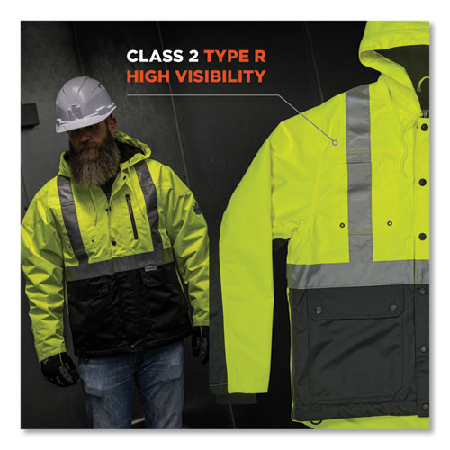 GloWear 8275 Class 2 Heavy-Duty Hi-Vis Workwear Sherpa Lined Jacket, 3X-Large, Lime, Ships in 1-3 Business Days