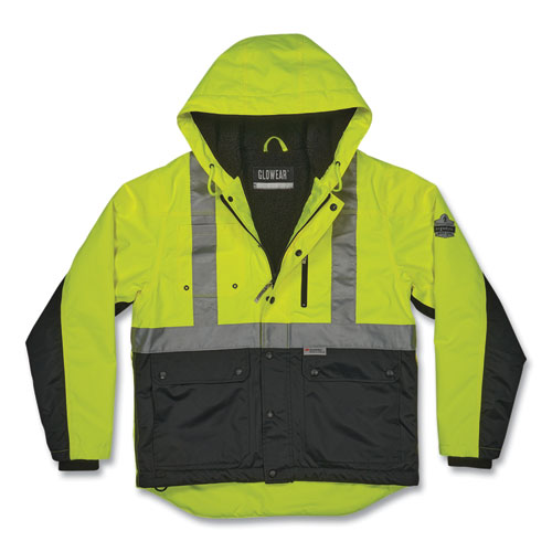 GloWear 8275 Class 2 Heavy-Duty Hi-Vis Workwear Sherpa Lined Jacket, Medium, Lime, Ships in 1-3 Business Days