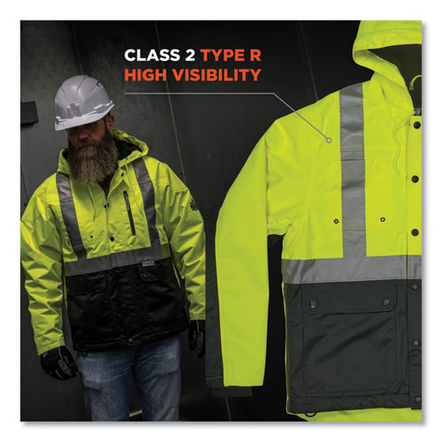 GloWear 8275 Class 2 Heavy-Duty Hi-Vis Workwear Sherpa Lined Jacket, Large, Lime
