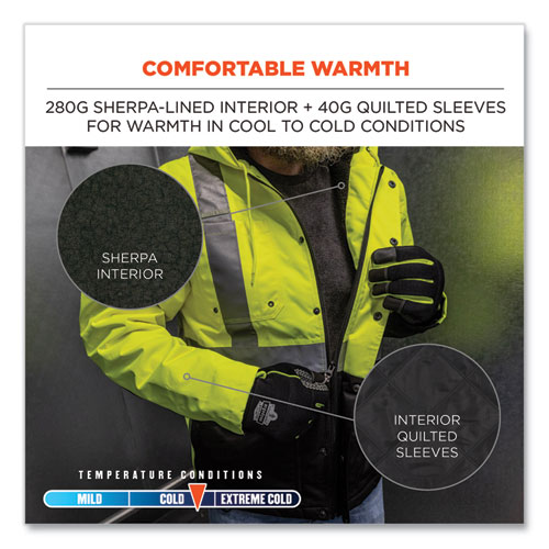 GloWear 8275 Class 2 Heavy-Duty Hi-Vis Workwear Sherpa Lined Jacket, 2X-Large, Lime