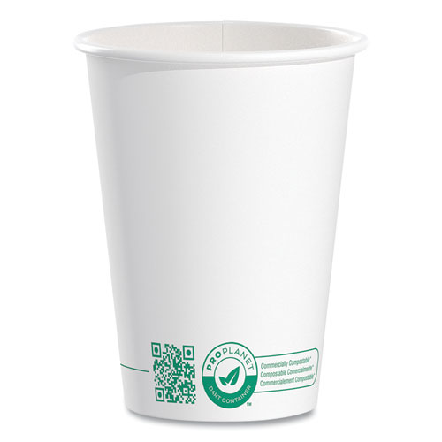 Image of Compostable Paper Hot Cups, ProPlanet Seal, 12 oz, White/Green, 50/Pack