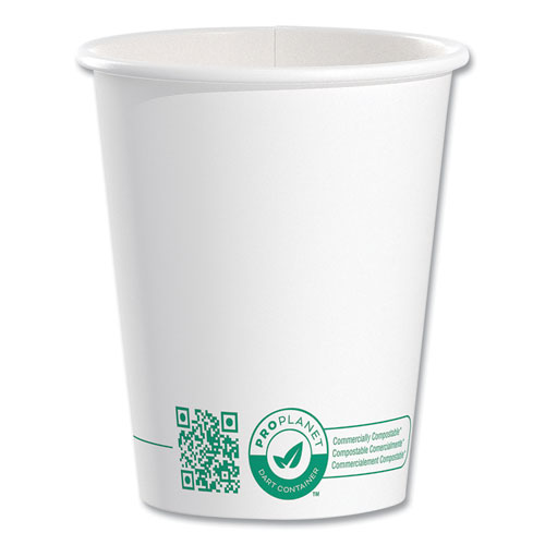 Compostable Paper Hot Cups, ProPlanet Seal, 10 oz, White/Green, 50/Pack