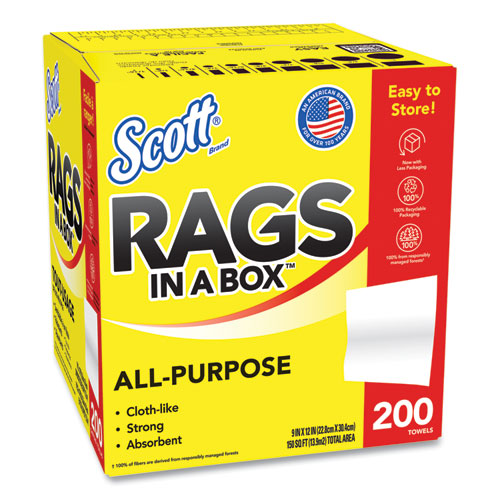 Scott® Rags in a Box, POP-UP Box, 12 x 9, White, 200/Box