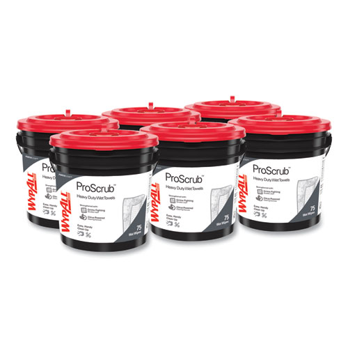 Image of Wypall® Power Clean Proscrub Pre-Saturated Wipes, 9.5 X 12, Citrus Scent, Green, 75/Bucket, 6 Buckets/Carton