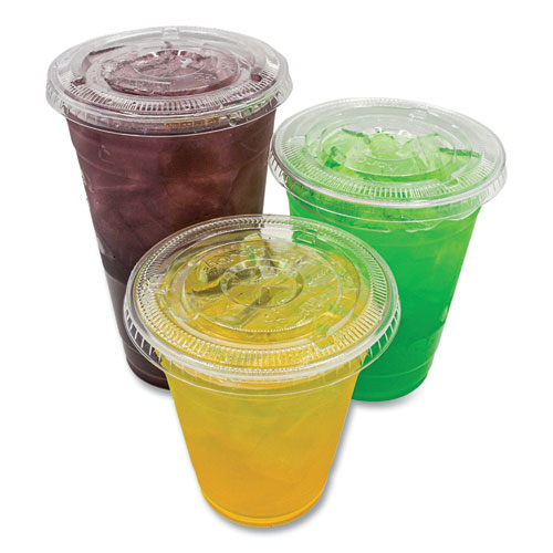 PET Lids, Fits 8 oz to 10 oz Cold Cups, X Straw Hole, Clear, 1,000/Carton