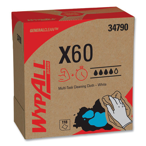 Wypall® General Clean X60 Cloths, Pop-Up Box, 8.34 X 16.8, White, 126/Box