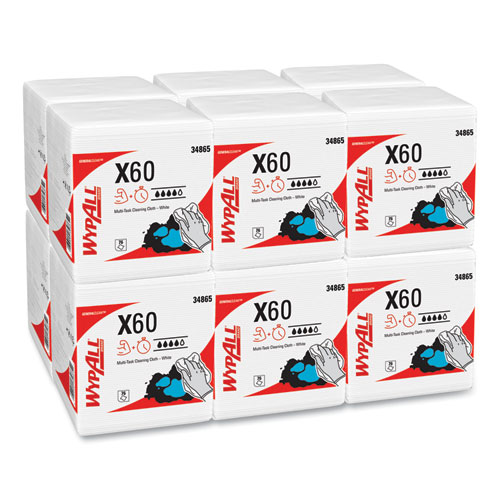 WypAll® General Clean X60 Cloths, 1/4 Fold, 12.5 x 10, White, 70/Pack, 8 Packs/Carton