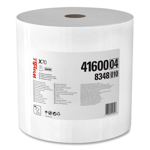 WypAll® X70 Cloths, Jumbo Roll, Perf., 12.4 x 12.2, White, 870 Towels/Roll