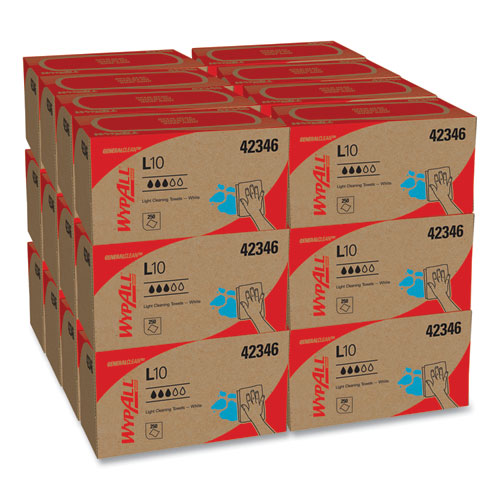 WypAll® L10 Towels, POP-UP Box, 1-Ply, 9 x 10.5, White, 125/Box, 18 Boxes/Carton