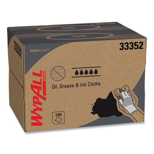 WypAll® Power Clean Oil, Grease and Ink Cloths, 1/4 Fold, 12.5 x 12, Blue, 66/Box, 8 Boxes/Carton