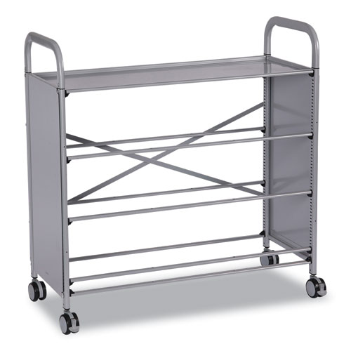 Callero Tilted Tray Trolley Set 01, Metal, 1 Shelf, 9 F2 Deep Bins, 40.6" x 17.3" x 41.5", Silver/Flame Red