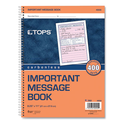 Telephone Message Book with Fax/Mobile Section, Two-Part Carbonless, 3.88 x 5.5, 4 Forms/Sheet, 400 Forms Total