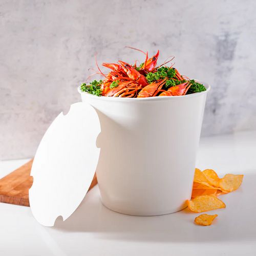 Food Bucket with Lid, 170 oz, 8.9" Dia x 8.36"h, White, Paper, 150/Carton