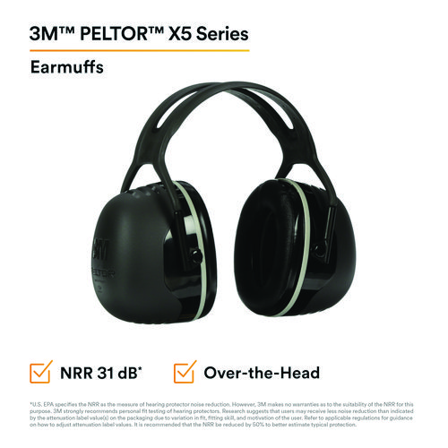 PELTOR X Series Earmuffs, Model X5A, 31 dB NRR, Black