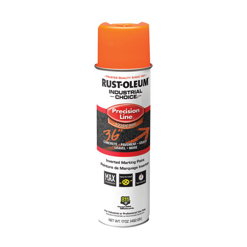 Rust-Oleum® Industrial Choice M1600 System Solvent-Based Precision Line Marking Paint, Flat Fluorescent Orange, 17 oz Aerosol Can, 12/CT