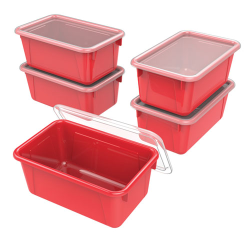 Cubby Bin with Lid, 12.28 x 7.95 x 5.23, Red, 5/Pack