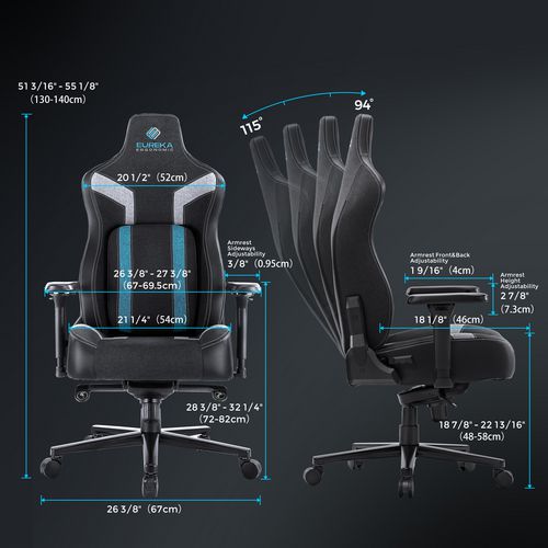 Python II Ergonomic Chair, Supports up to 300 lb, 18.88" to 22.83" Seat Height, Black Fabric Seat, Black/Blue Fabric Back