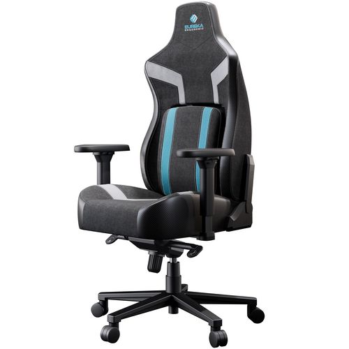 Python II Ergonomic Chair, Supports up to 300 lb, 18.88" to 22.83" Seat Height, Black Fabric Seat, Black/Blue Fabric Back