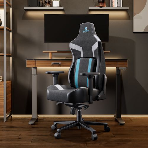 Python II Ergonomic Chair, Supports up to 300 lb, 18.88" to 22.83" Seat Height, Black Fabric Seat, Black/Blue Fabric Back