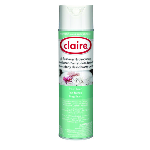 Claire® Aerosol Air Freshener and Deodorizer, Fresh Linen, 10 oz Aerosol Spray, 12 Cans