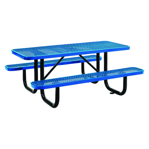Expanded Steel Picnic Table, Rectangular, 72 x 62 x 29.5, Blue Top, Blue Base/Legs, Ships in 1-3 Business Days