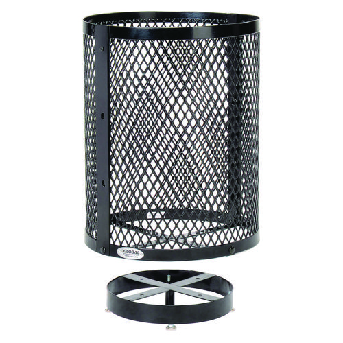 Outdoor Diamond Steel Trash Can with Base, 36 gal, Black