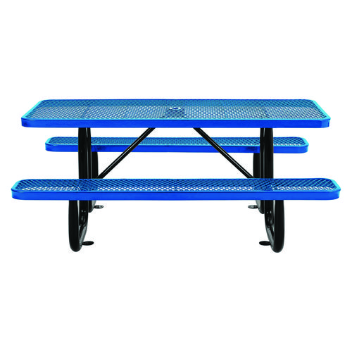 Expanded Steel Picnic Table, Rectangular, 72 x 62 x 29.5, Blue Top, Blue Base/Legs