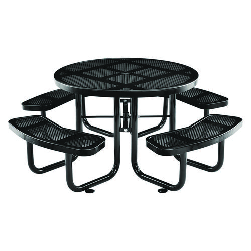 Perforated Steel Picnic Table, Round, 46" Dia x 29.5"h, Black Top, Black Base/Legs