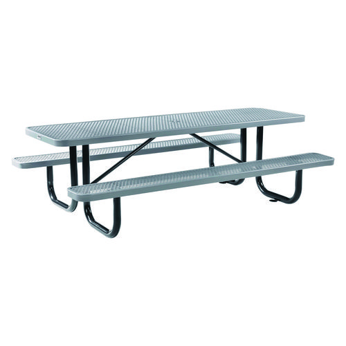 Expanded Steel Picnic Table, Rectangular, 96 x 62 x 29.5, Gray Top, Gray Base/Legs, Ships in 1-3 Business Days