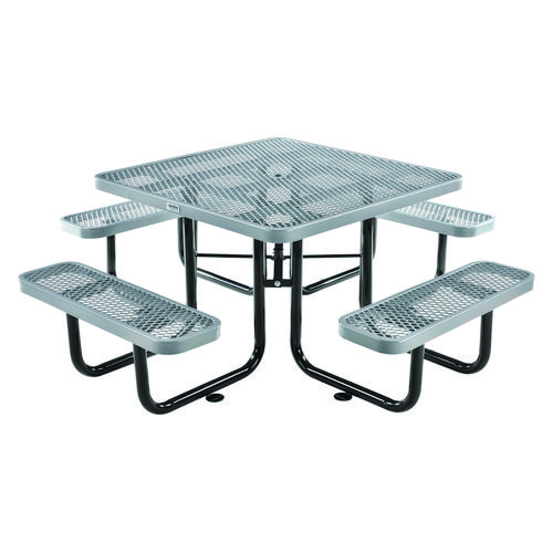 Expanded Steel Picnic Table, Square, 81 x 81 x 29.5, Gray Top, Gray Base/Legs, Ships in 1-3 Business Days