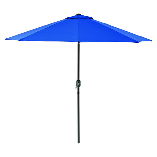 Outdoor Umbrella with Tilt Mechanism, 102" Span, 94" Long, Blue Canopy, Black Handle