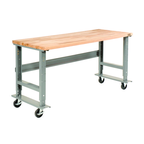 Light Duty Butcher Block Top Adjustable Height Workbench, 800 lbs, 72 x 30 x 36 to 43, Gray, Ships in 1-3 Business Days