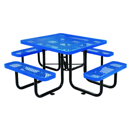 Image of Expanded Steel Picnic Table, Square, 81 x 81 x 29.5, Blue Top, Blue Base/Legs, Ships in 1-3 Business Days