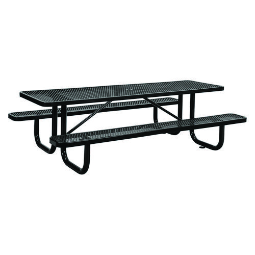 Expanded Steel Picnic Table, Rectangular, 96 x 62 x 29.5, Black Top, Black Base/Legs, Ships in 1-3 Business Days