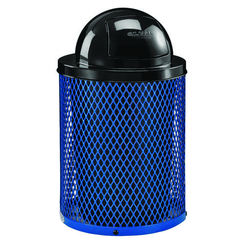 Image of Outdoor Diamond Steel Trash Can, 36 gal, Dome Lid, Blue, Ships in 1-3 Business Days