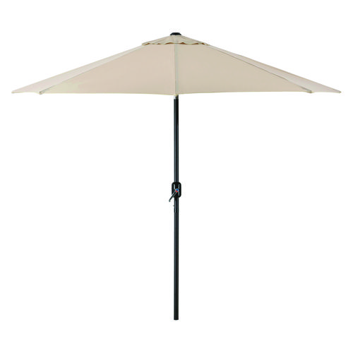 Outdoor Umbrella with Tilt Mechanism, 102" Span, 94" Long, Tan Canopy, Black Handle