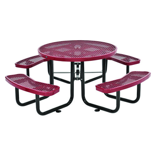 Image of Expanded Steel Picnic Table, Round, 46" Dia x 29.5"h, Red Top, Red Base/Legs, Ships in 1-3 Business Days