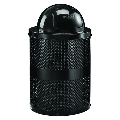 Image of Outdoor Perforated Steel Trash Can with Dome Lid, 36 gal, Steel, Black, Ships in 1-3 Business Days