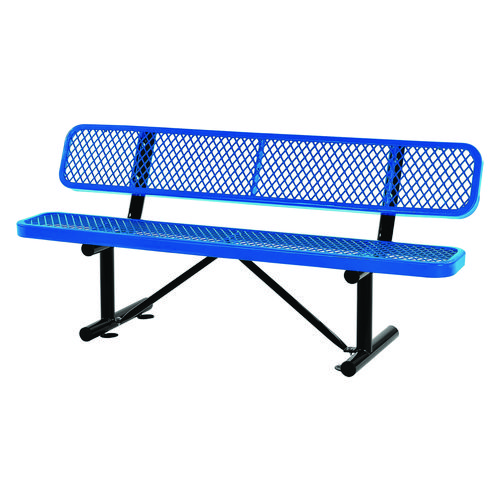 Image of Expanded Steel Bench With Back, 72 x 24 x 33, Blue, Ships in 1-3 Business Days