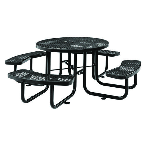 Image of Expanded Steel Picnic Table, Round, 46" Dia x 29.5"h, Black Top, Black Base/Legs, Ships in 1-3 Business Days