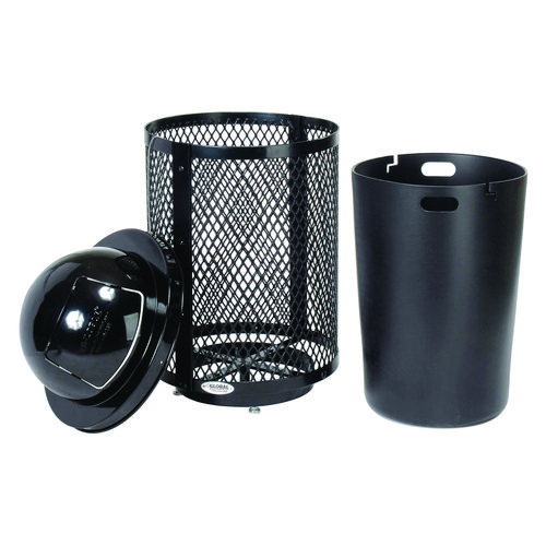 Outdoor Diamond Steel Trash Can with Base, 36 gal, Black