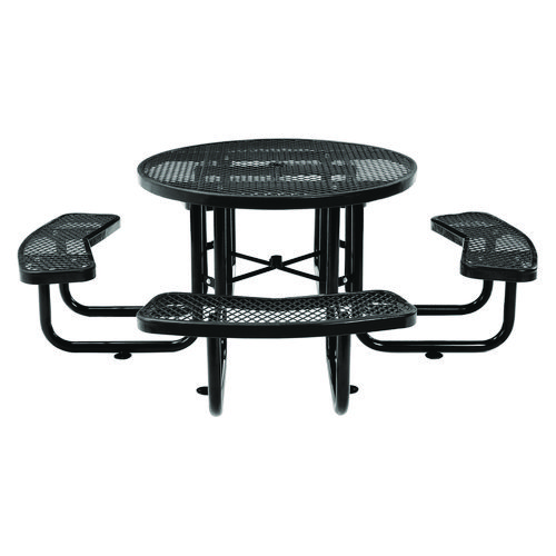 Expanded Steel Picnic Table, Round, 46" Dia x 29.5"h, Black Top, Black Base/Legs