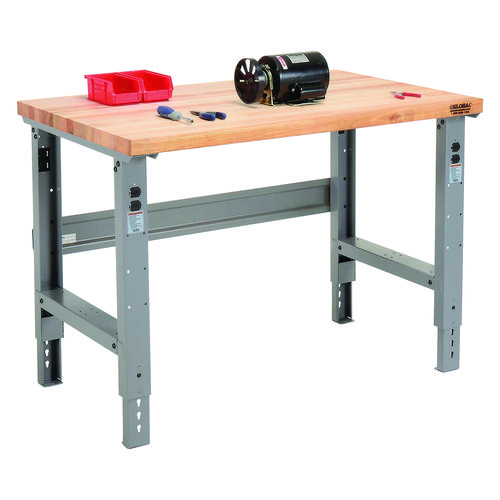 Standard Duty Butcher Block Top Adjustable Height Workbench, 48 x 30 x 30.88 to 36.88, Gray, Ships in 1-3 Business Days