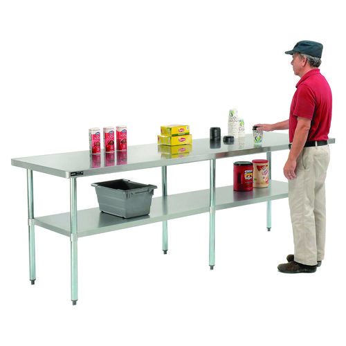 Work Table with Undershelf, Rectangular, 96 x 30 x 35, Silver Top, Silver Base/Legs