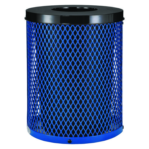 Outdoor Diamond Steel Trash Can, 36 gal, Blue