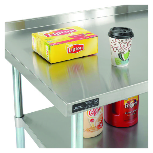 Work Table with Undershelf with Backsplash, Rectangular, 60 x 30 x 35, Silver Top, Silver Base/Legs