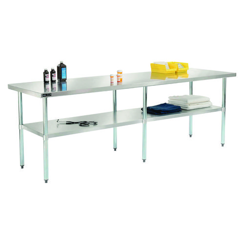 Work Table with Undershelf, Rectangular, 96 x 30 x 35, Silver Top, Silver Base/Legs