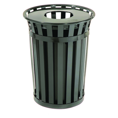 Outdoor Slatted Steel Trash Can, 36 gal, Black, Ships in 1-3 Business Days