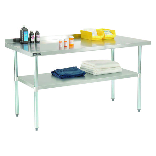 Work Table with Undershelf with Backsplash, Rectangular, 60 x 30 x 35, Silver Top, Silver Base/Legs