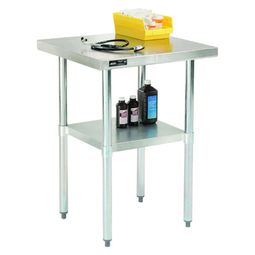 Work Table with Undershelf, Square, 24 x 24 x 35, Silver Top, Silver Base/Legs